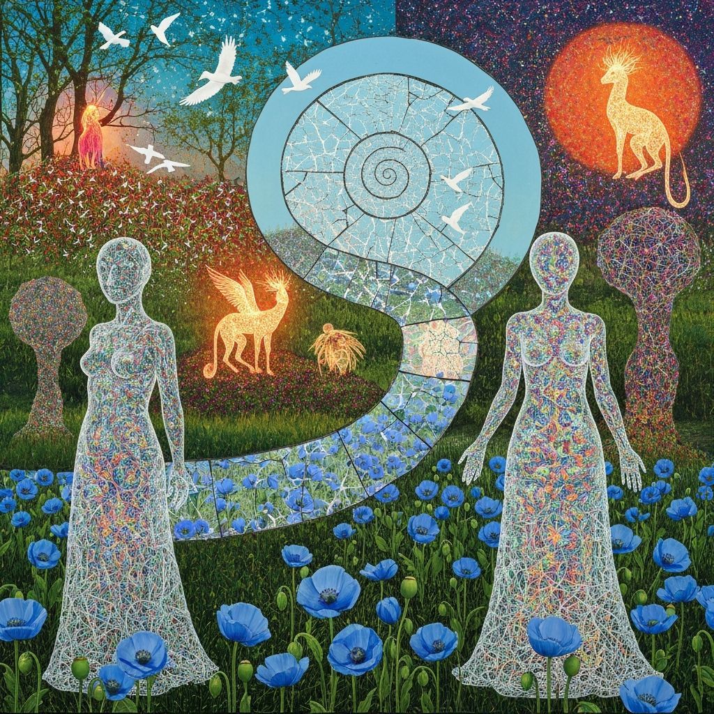 Sculptor in Surreal Spiral Sculpture Amidst Mystical Landsca...