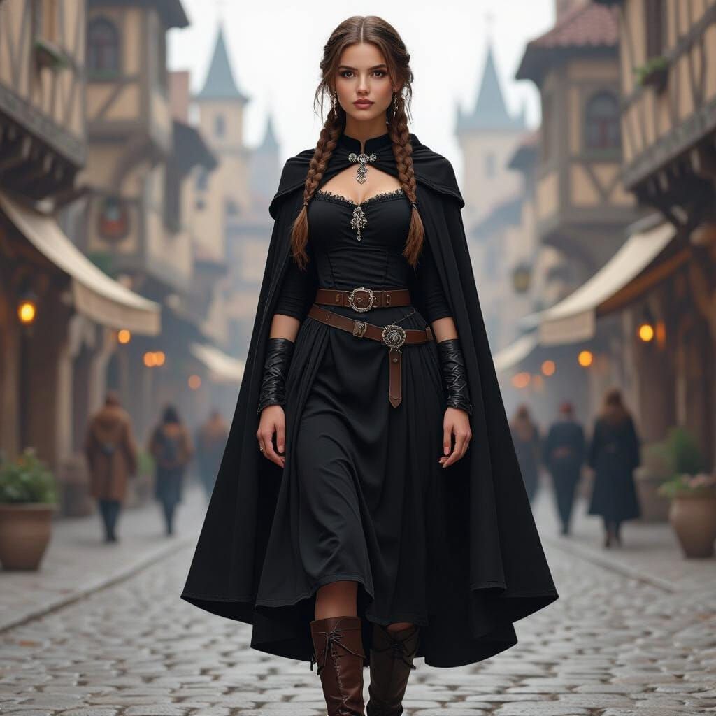 Dark Fantasy Medieval Woman in Black Dress