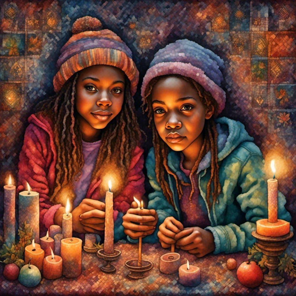 African American Teens Celebrating Kwanzaa in Tapestry Style