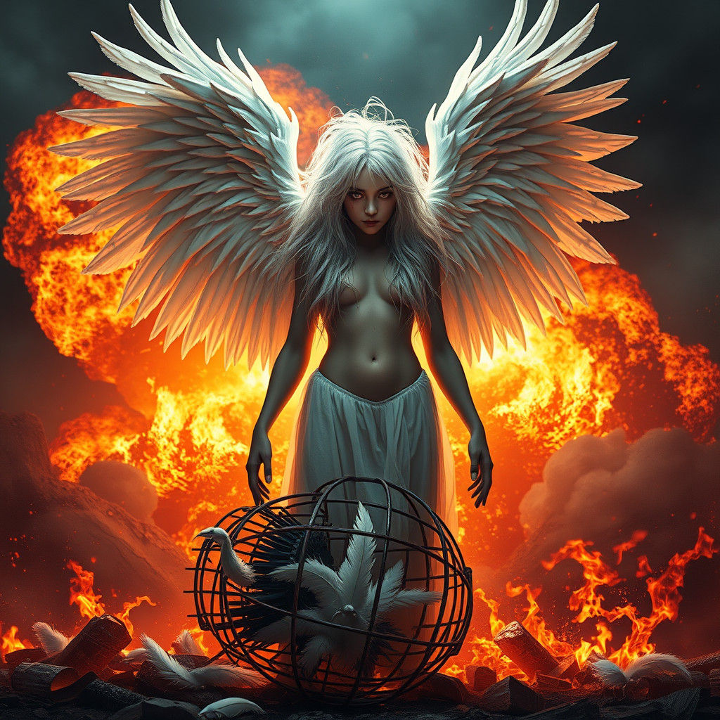 Fiery Angel of Destruction in Dark Fantasy Style