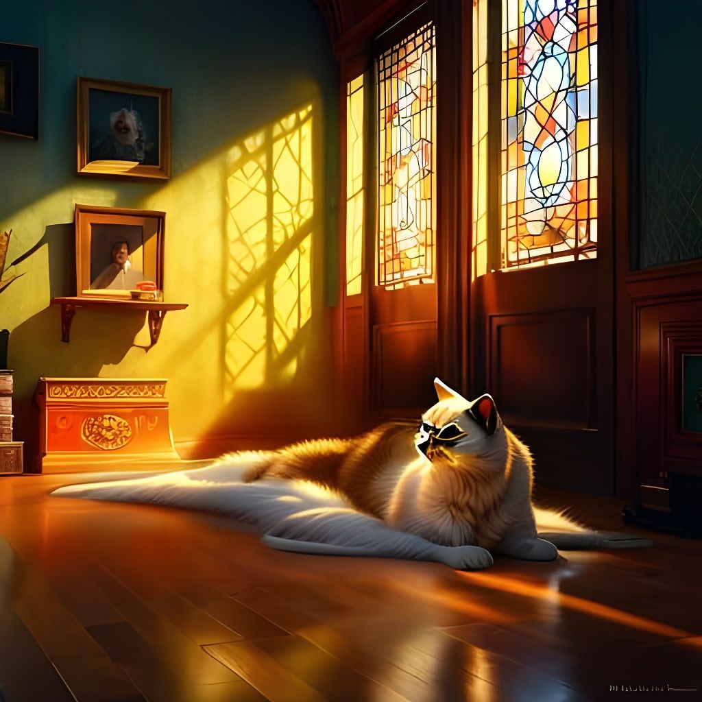 Sunlit Cat: Art Nouveau Style