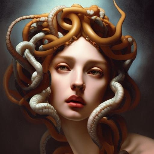 Medusa Portrait in Baroque Style, Detailed Lighting