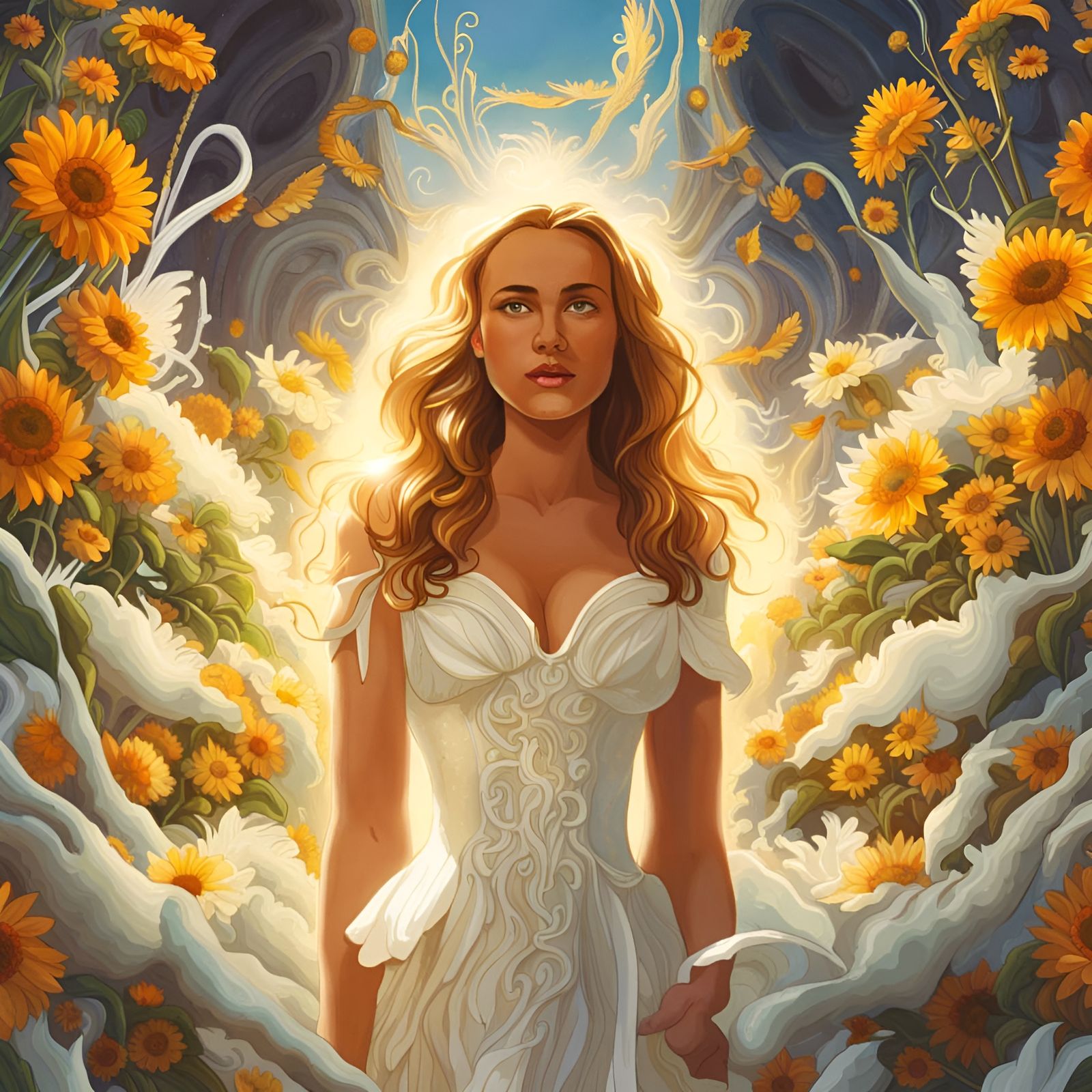 Natalie Portman in Sunflower Field, Hyperrealistic Digital A...