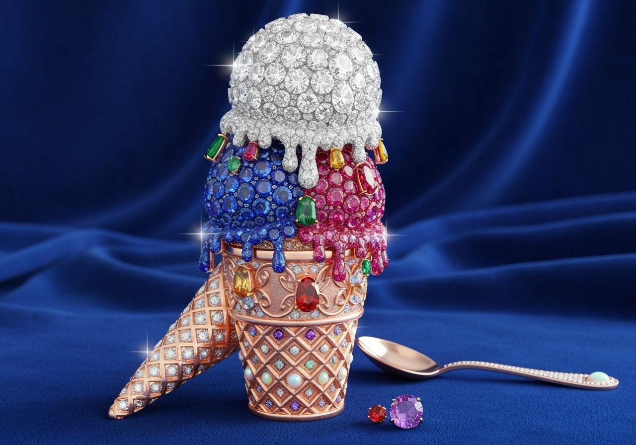 Jeweled Ice Cream Cone: A Surreal Gemstone Dessert