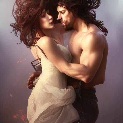 Romantic Couple Portrait in Hyperdetailed Style