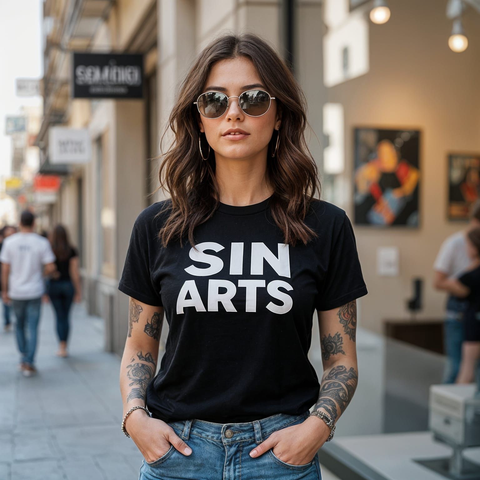 Rock and Roll Woman in Front of Art Gallery