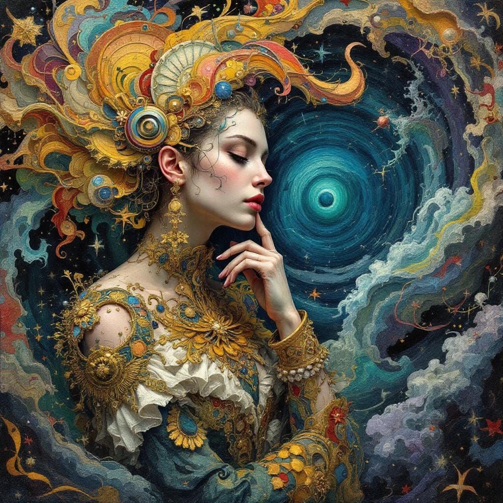 Contemplative Dreamer in Surreal Flemish Baroque Style