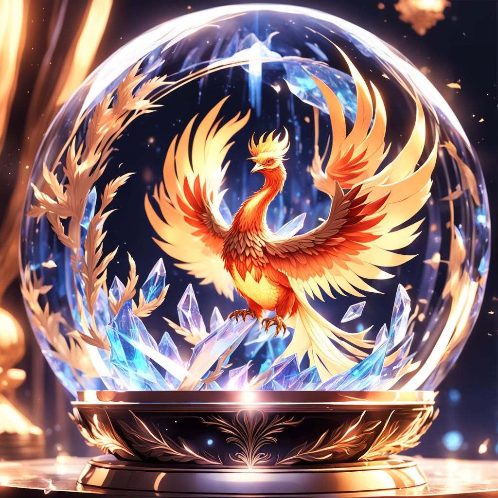 Phoenix in Crystal Globe: 3D Anime Art
