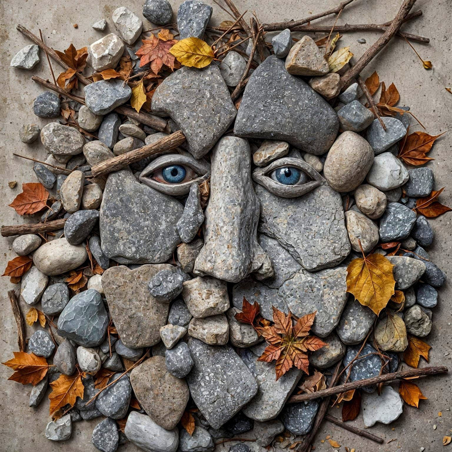 Mannerist Composition of Broken Stones and Dried Leaves