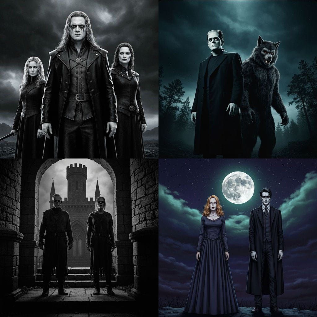 Frankenstein and Wolfman Duotone Movie Poster