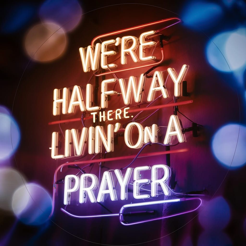 Vibrant Neon Sign: We're Halfway There