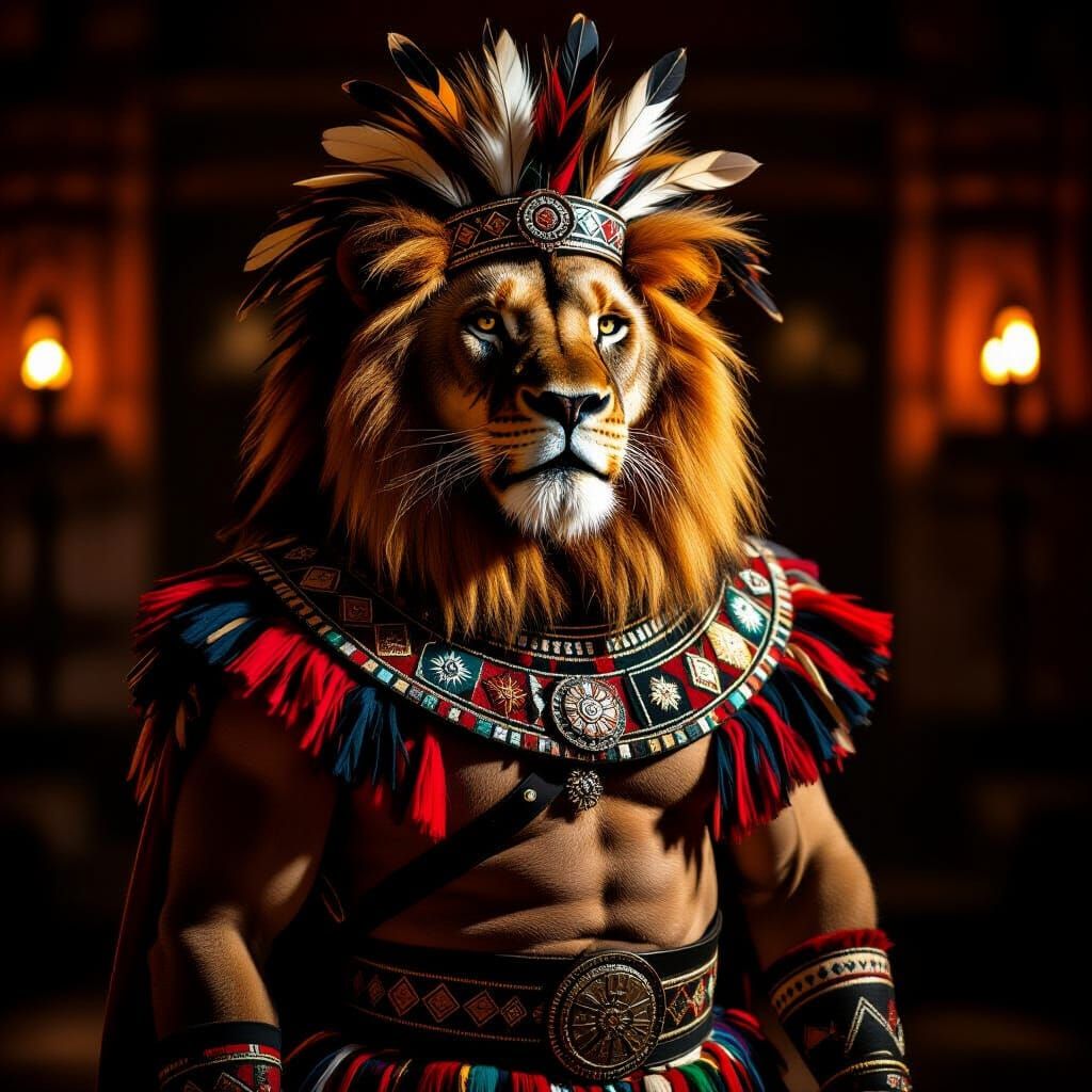 Lion Warrior in Zulu Attire: Cinematic Portrait