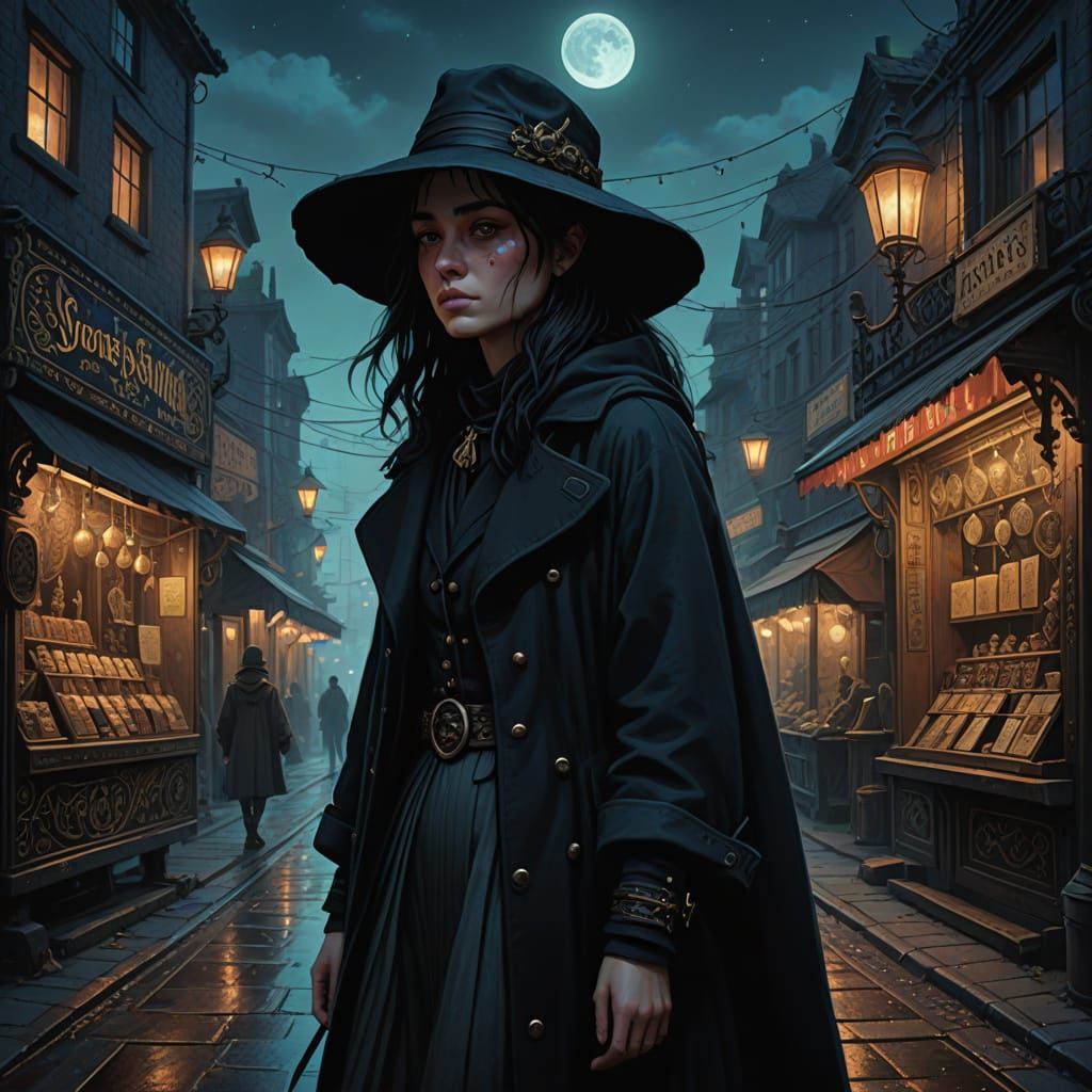 Mysterious Raven-Haired Mage Stands Beside Gypsy Fortune Tel...