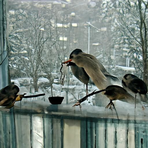 Winter Birds Feeding: A Snowy Wildlife Scene