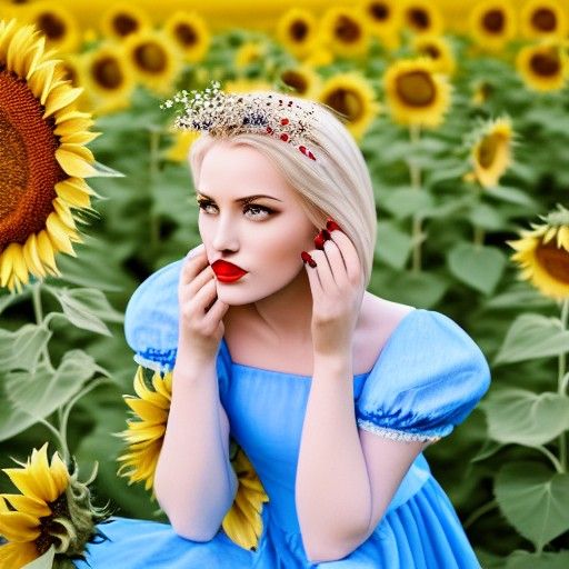 Young Woman in Sunflower Field in Beauty Photography