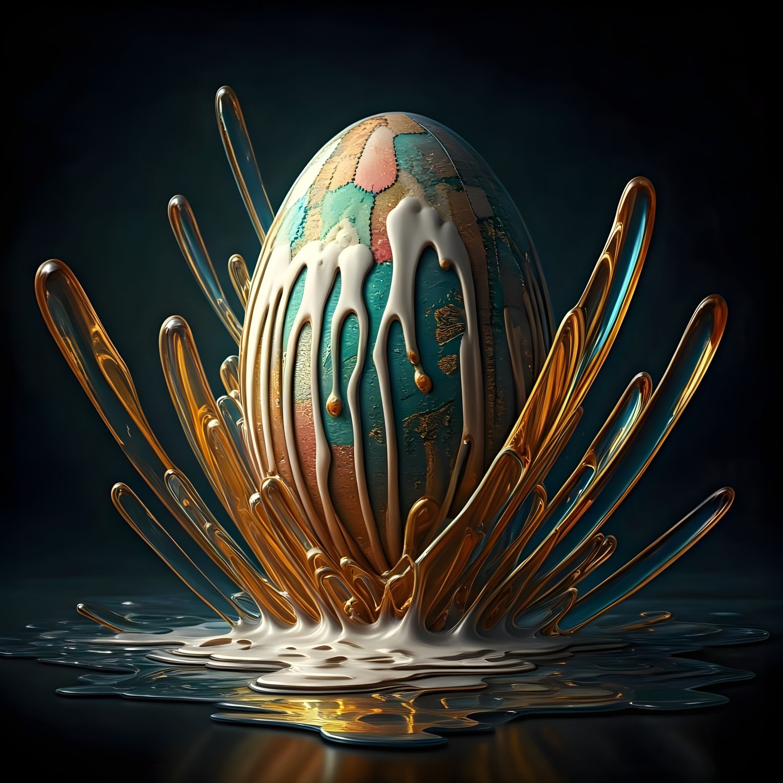 Surreal Abstract Glass Sculpture in Opulent Easter Egg Style