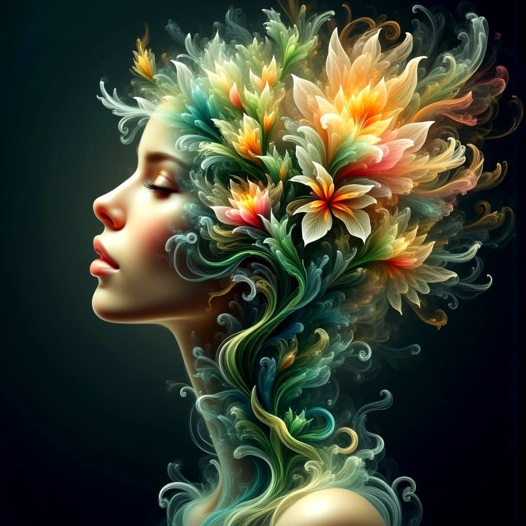 Surreal Portrait of Serene Human Face in Harmonious Nature