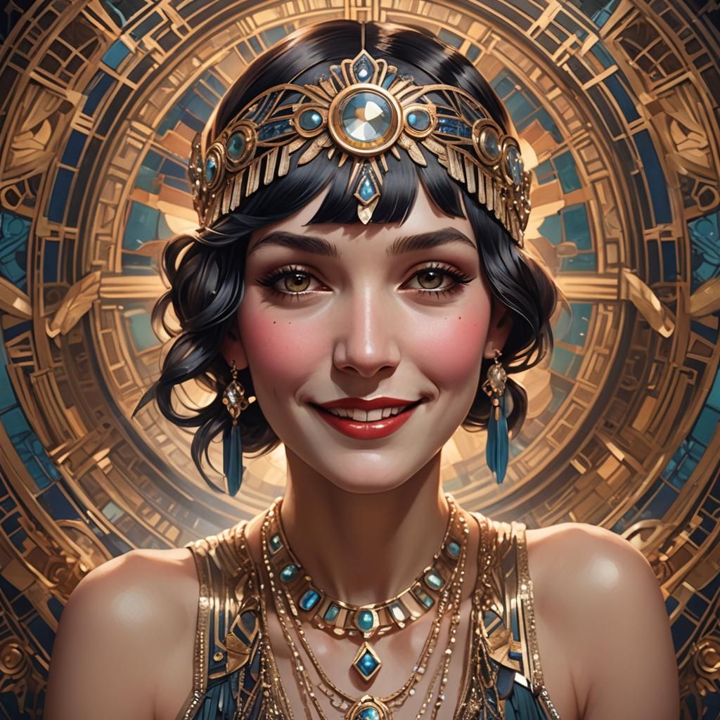 Flapper Portrait in Art Nouveau Style, Detailed 8K