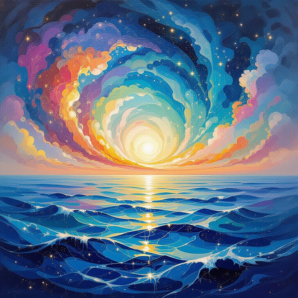 Ethereal Landscape Where Sky Meets Sea in Abstract Surrealis...