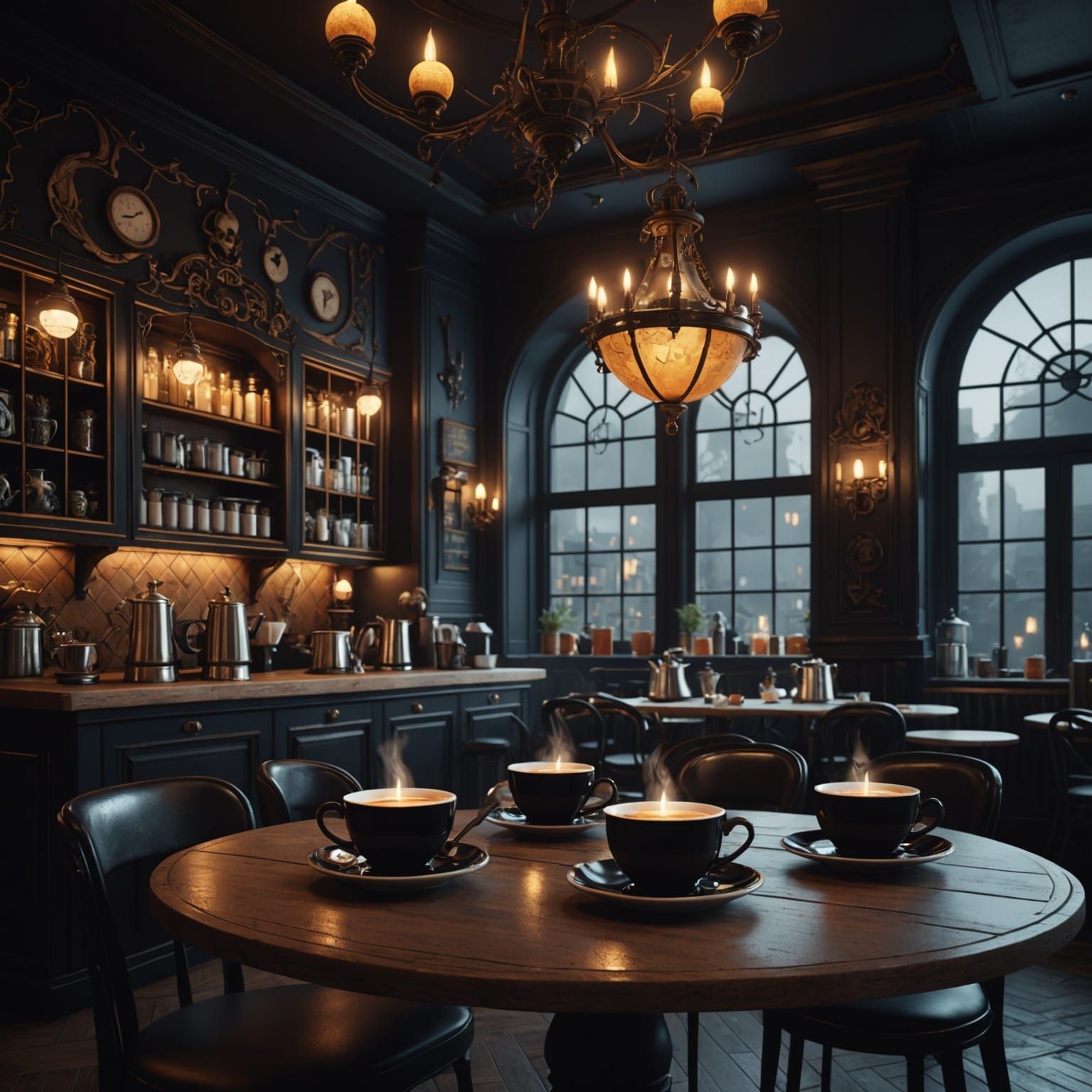 Black Magic Cafe Interior: Detailed Digital Painting