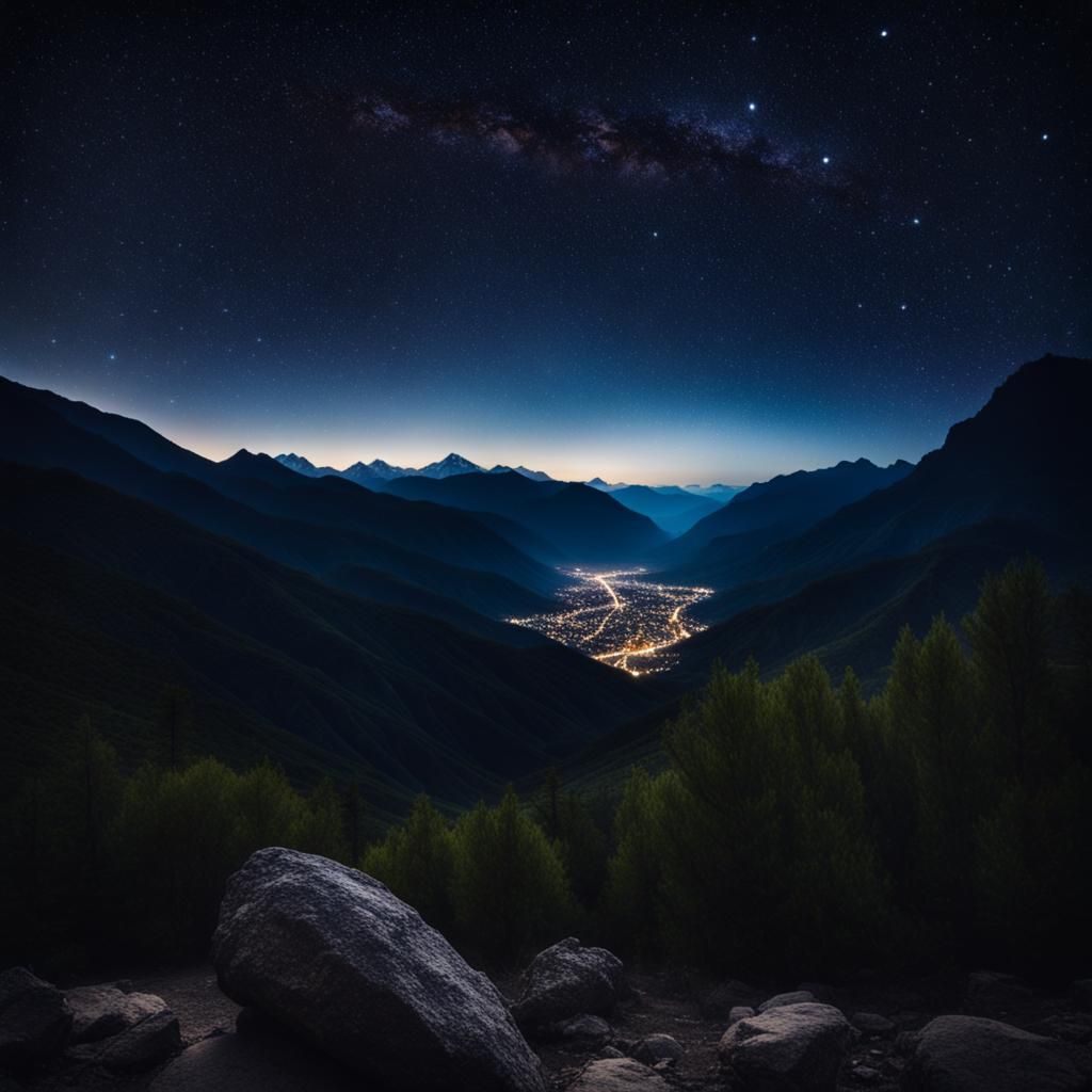 Starry Night Mountain Range: Professional Photography