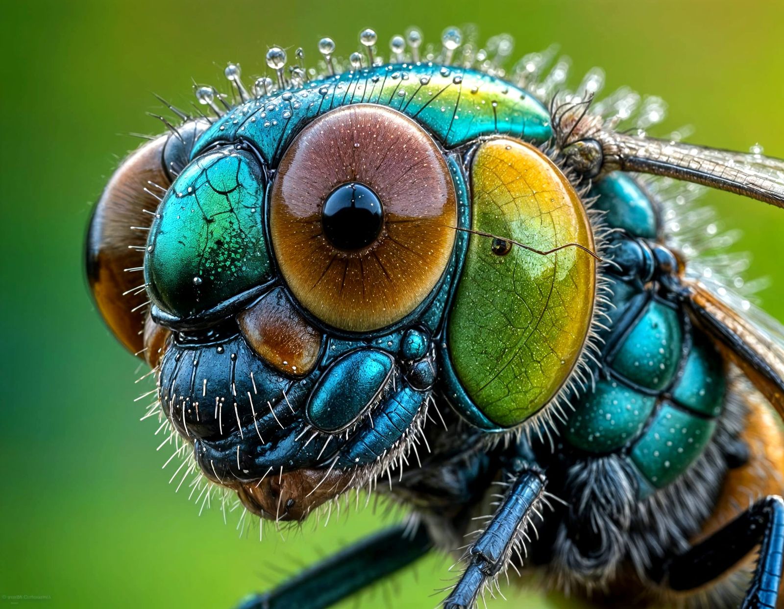 Dew-Covered Horsefly Head: Macro Rainbow Vision