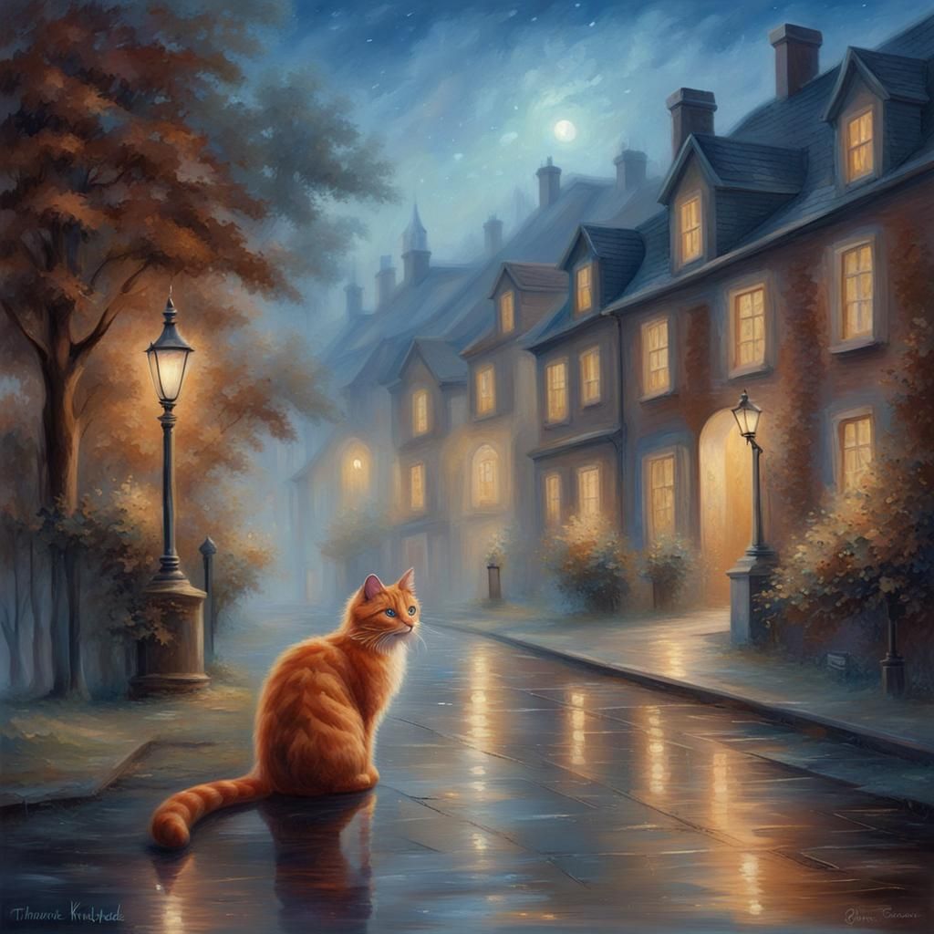 Dark Ginger Cat with Blue Eyes in Street