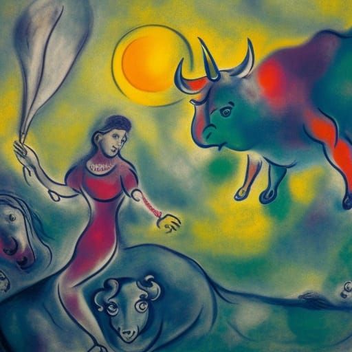 Europa and the Bull in Chagall Style