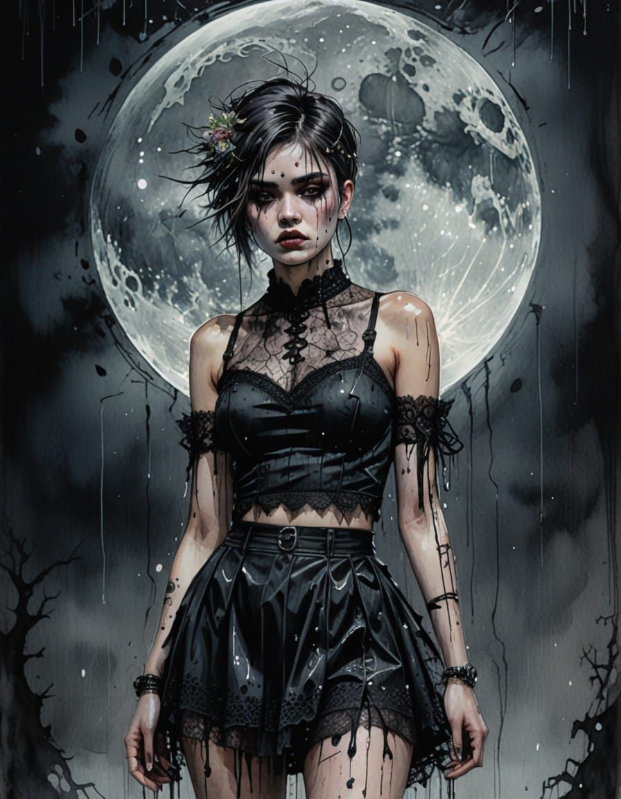 Ethereal Goth Girl in a Stormy Landscape