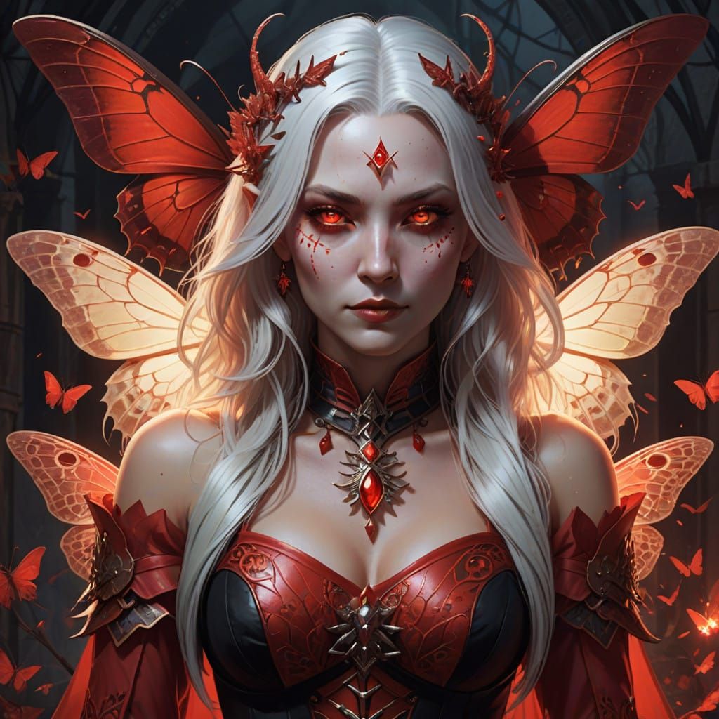 Moth Priestess in Red Corset