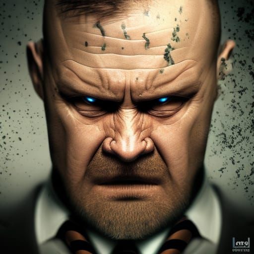 Angry Office Worker Portrait in Hyperrealistic Style