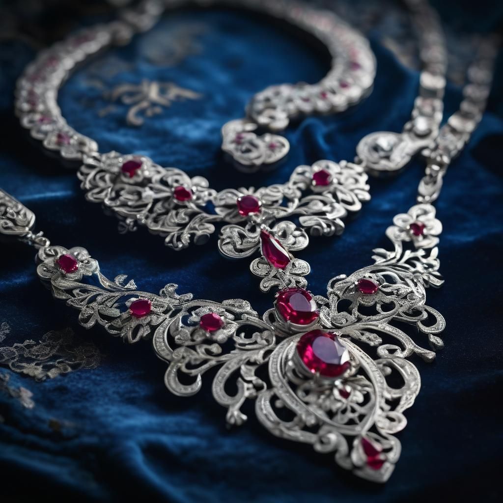 Silver Necklace with Blue Rubies: Luxurious Jewelry