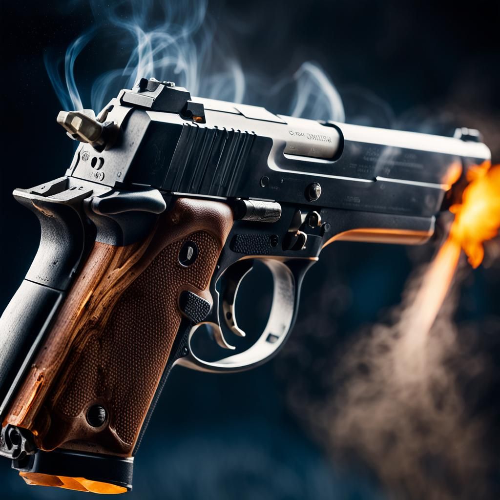 High-Contrast Macro Shot of 9mm Handgun Firing