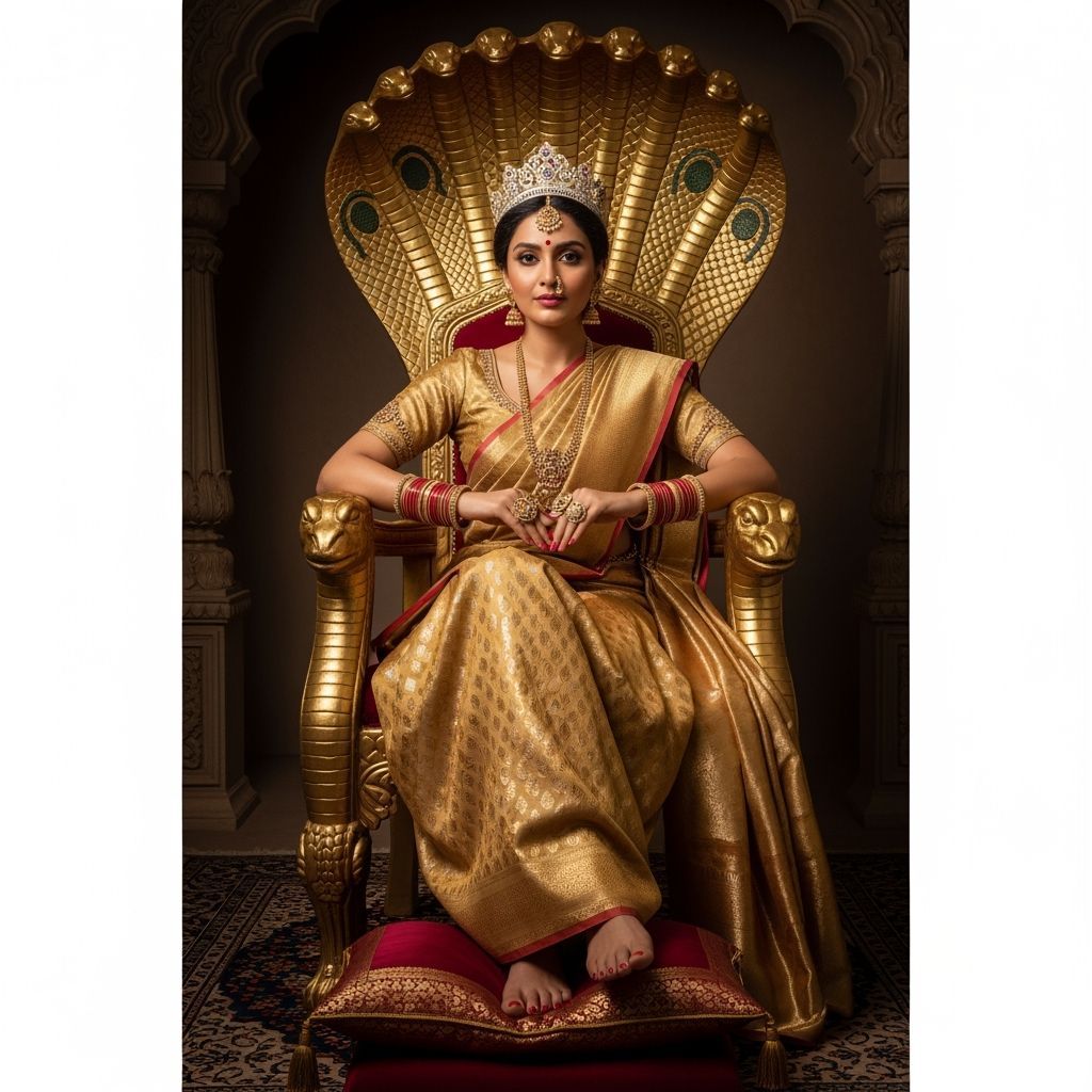 Regal Indian Maharani on Cobra Throne, Detailed Photography