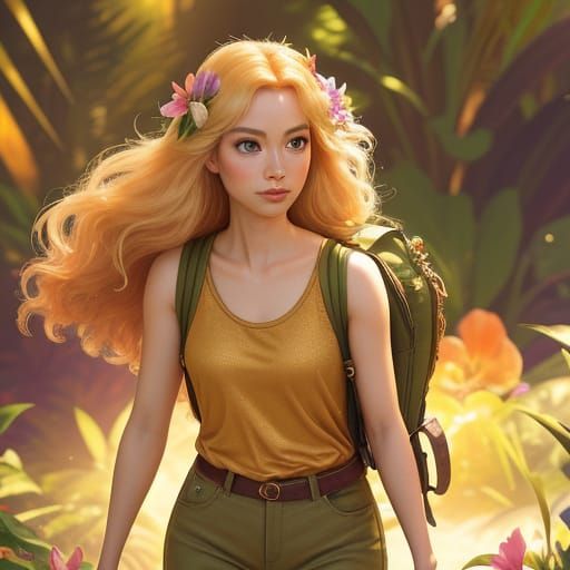 Whimsical CGI Portrait of Princess Aurora in Jungle Paradise