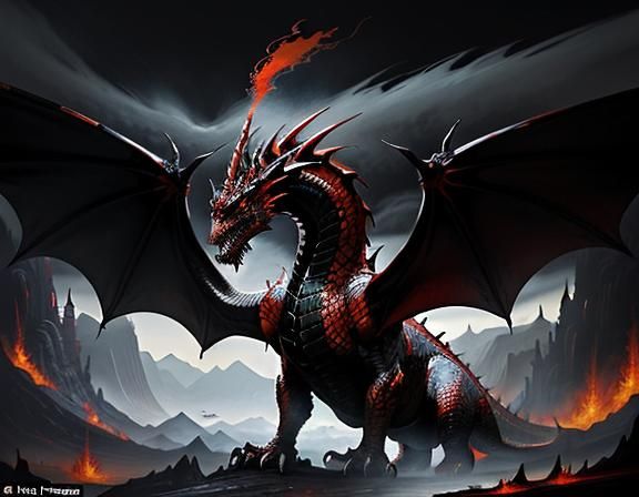 Fiery Dragon in Dynamic Fantasy Art Style