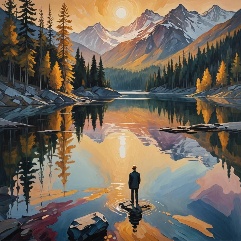 Alpine Lake: Edvard Munch-Inspired Oil Painting