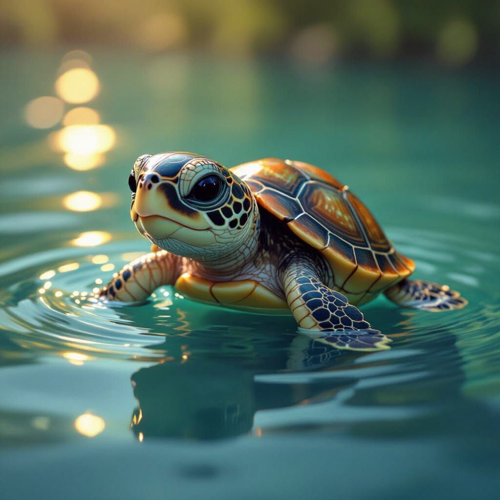 Baby Turtle Swimming in Calm Waters