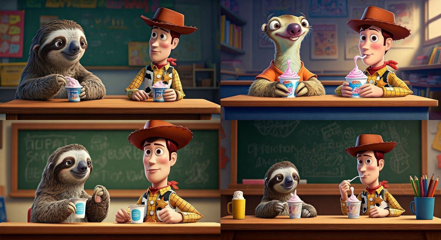 Sid and Woody Share Yogurt in Class