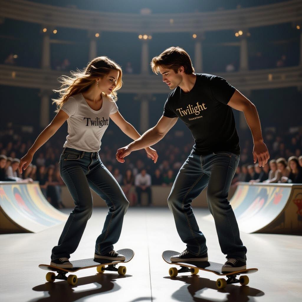 Twilight Characters in Neoclassical Skateboard Competition