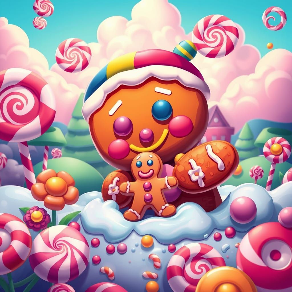 Whimsical Gingerbread Man in Candyland Wonderland