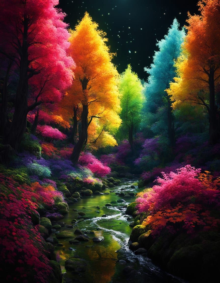 Splatter Art Forest with Babbling Brook