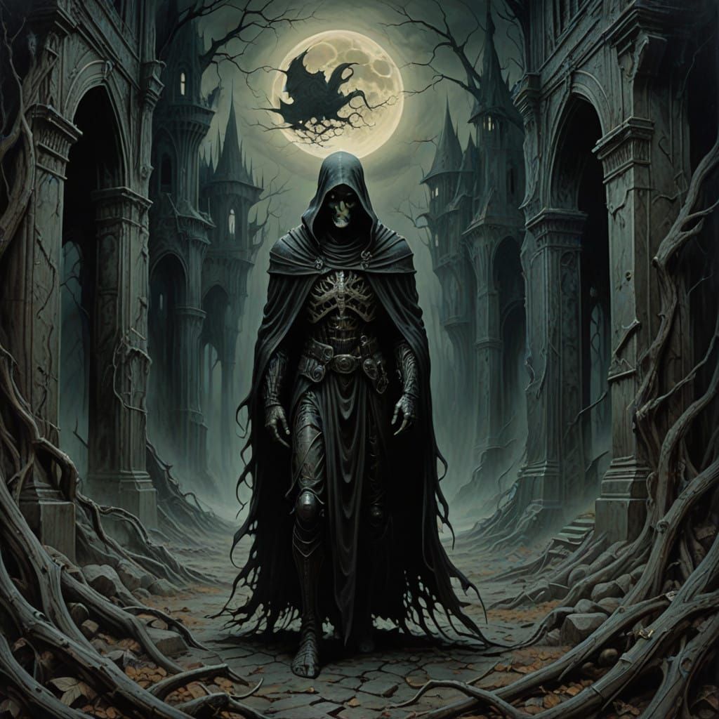 Eternal Hunter Under the Moonlit Ruins of Transylvania