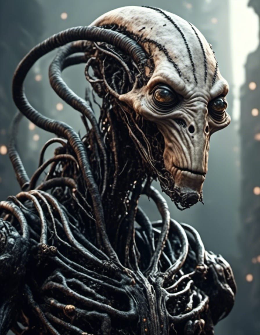 hostile alien with evil face