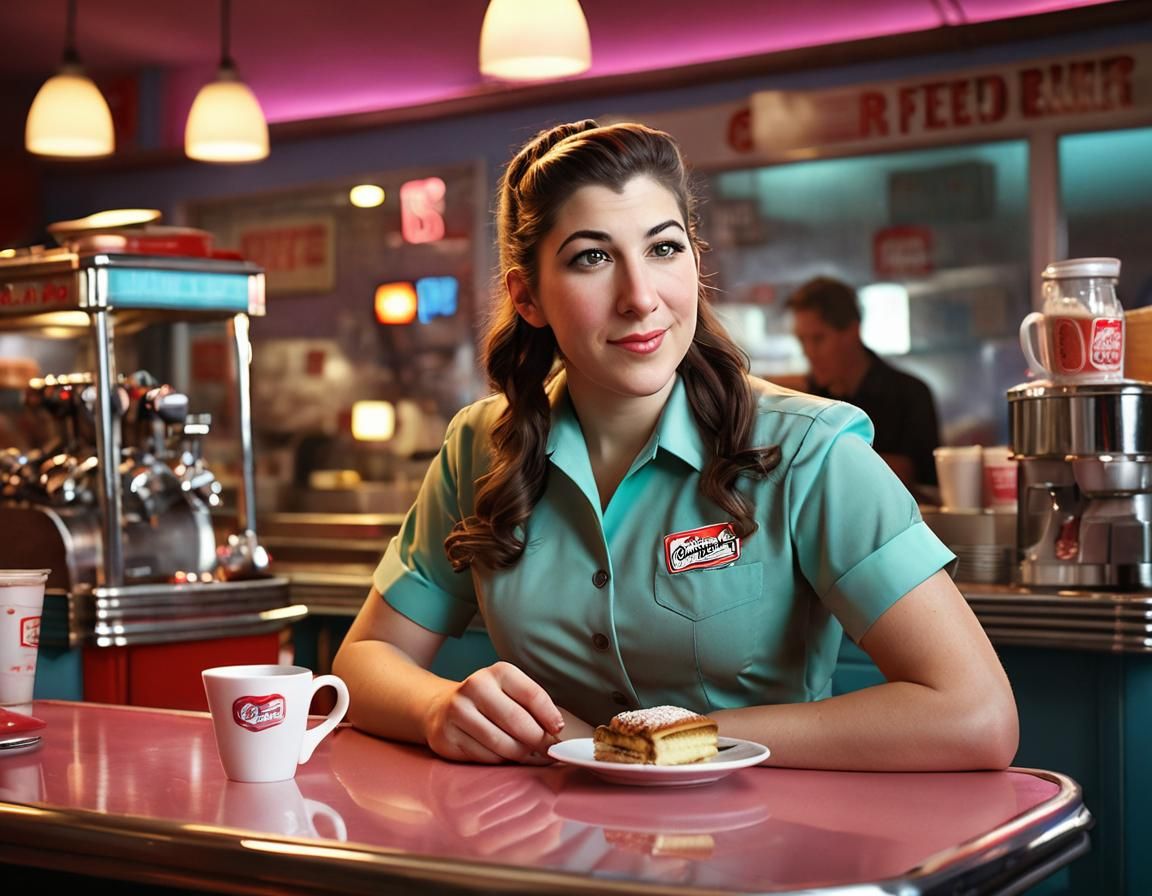Mayim Bialik as a Classic Diner Waitress in Vibrant American...