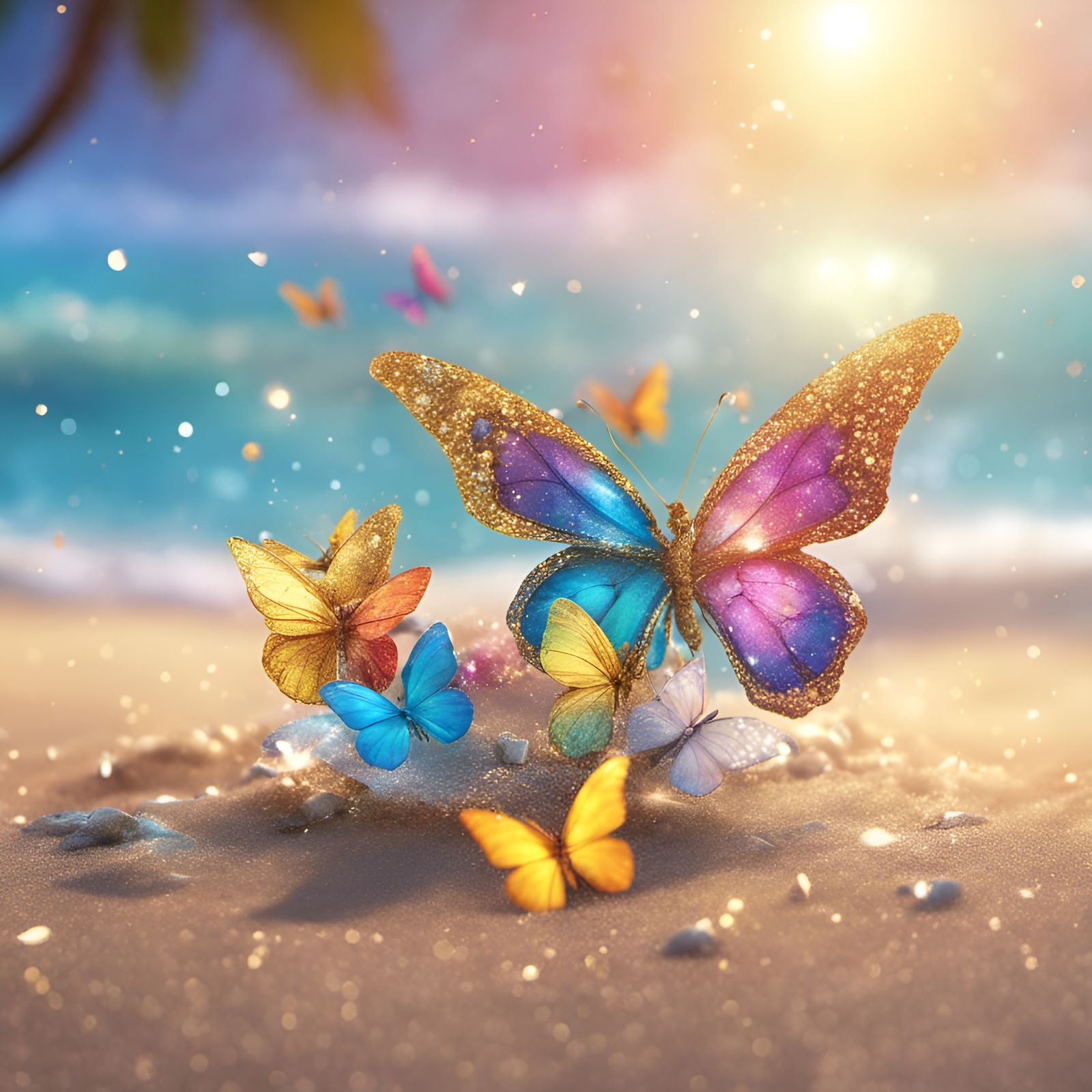 Glittering Butterflies on a Tropical Beach