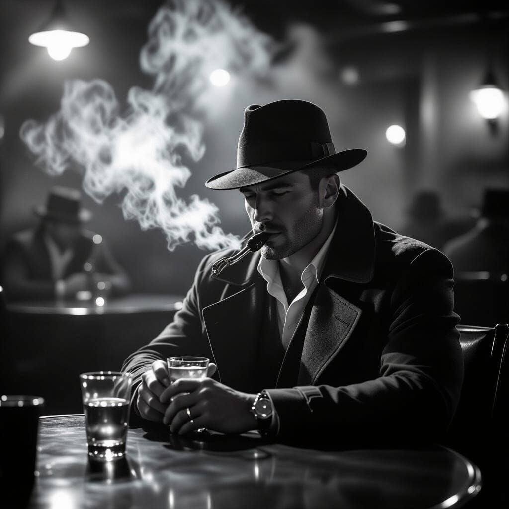 Film Noir Man in Jazz Club, Black and White