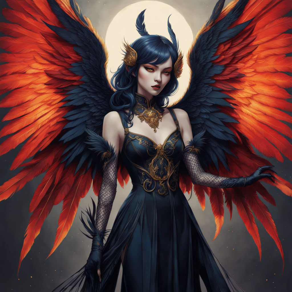 Gothic Harpie Spreads Wings in Dark Fantasy Anime Style