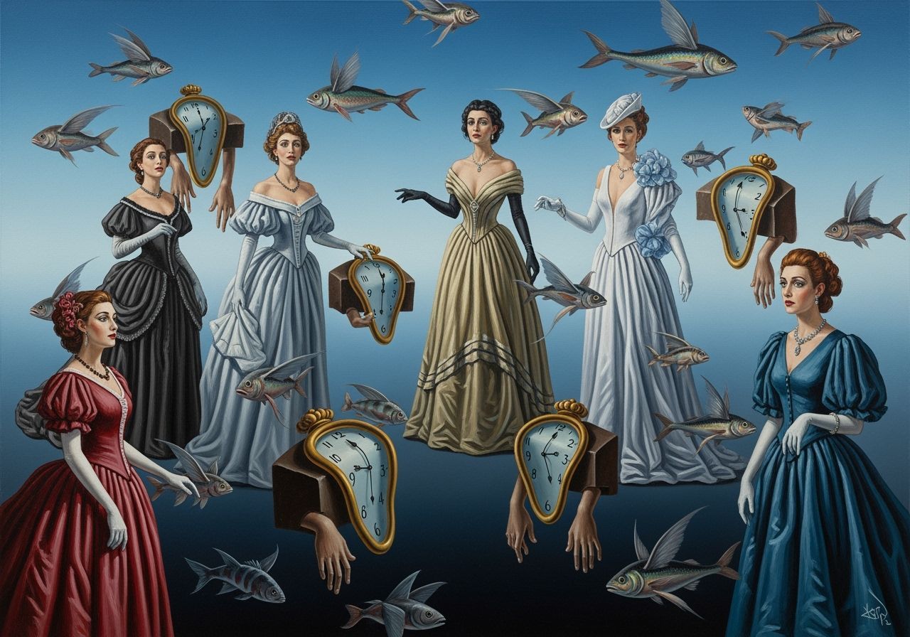 Surreal Women with Flying Fish and Melting Clocks