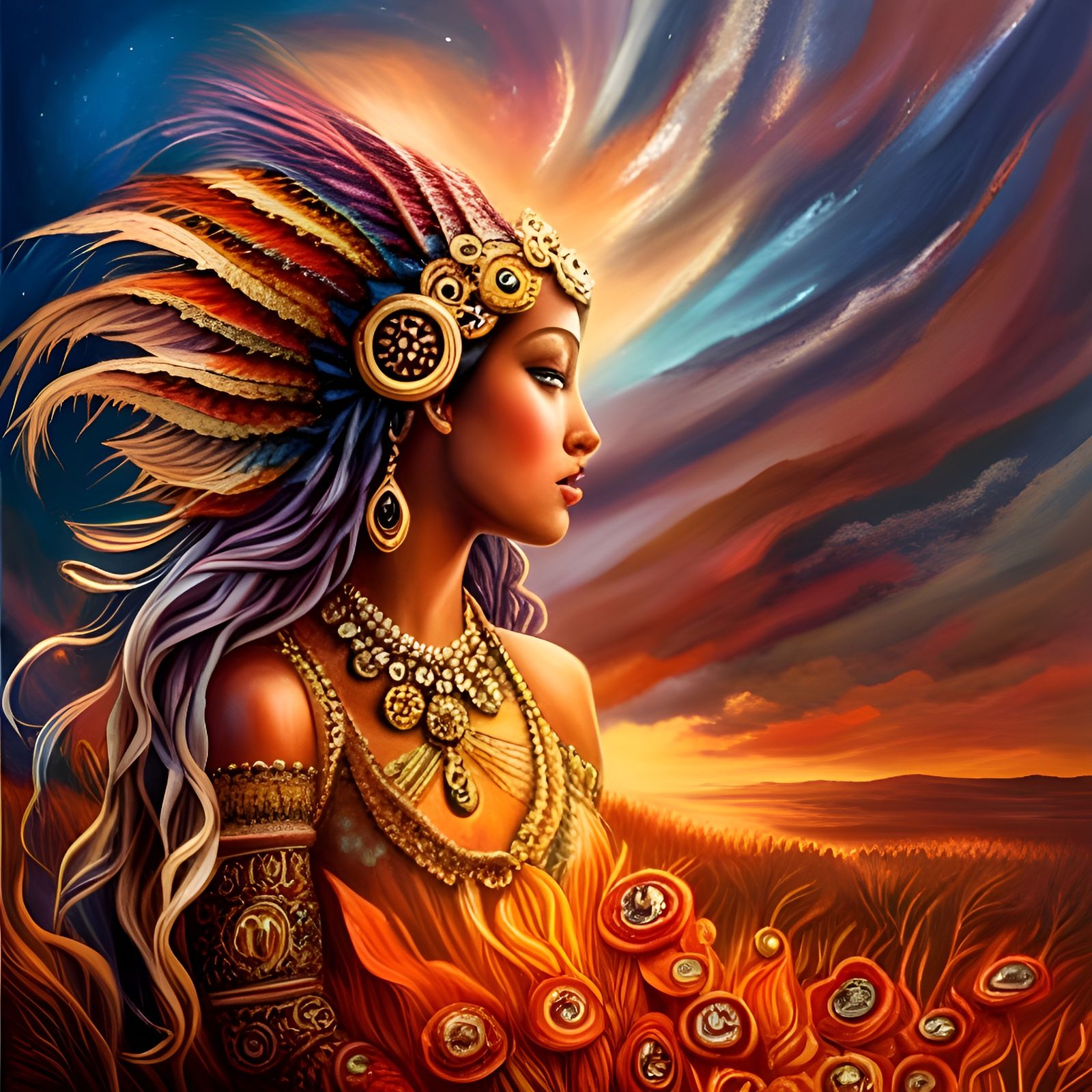 Caucasian Woman in Impressionistic Expressionist Oil Paintin...